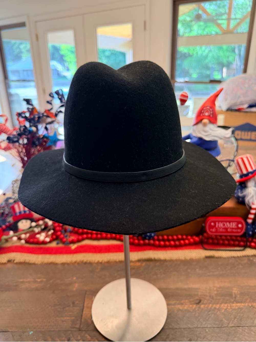 Banana Republic Black 100% Wool Wide Brim Fedora Rancher Hat S/M - Picture 3 of 8